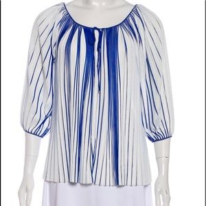 White and blue DVF long sleeve silk top
